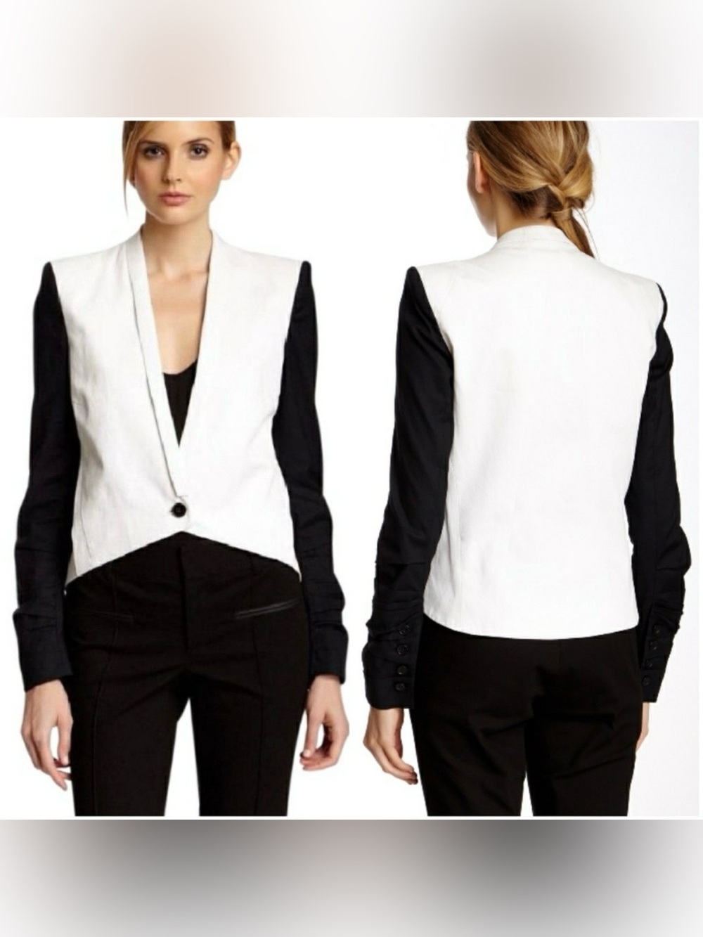 NWT Helmut Lang White and Black Contrast Tailored Blazer size 2.